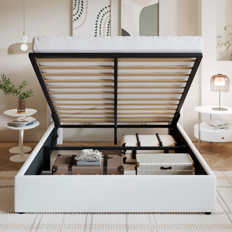 Amolife Upholstered Lifting up Storage Bed Frame with Wingback Headboard