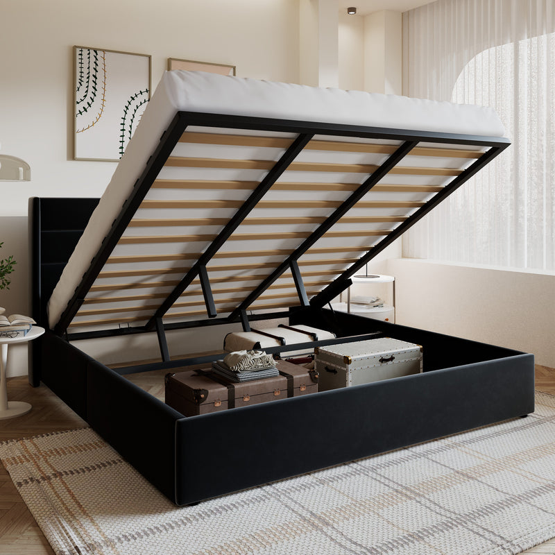 Amolife Upholstered Lifting up Storage Bed Frame with Wingback Headboard