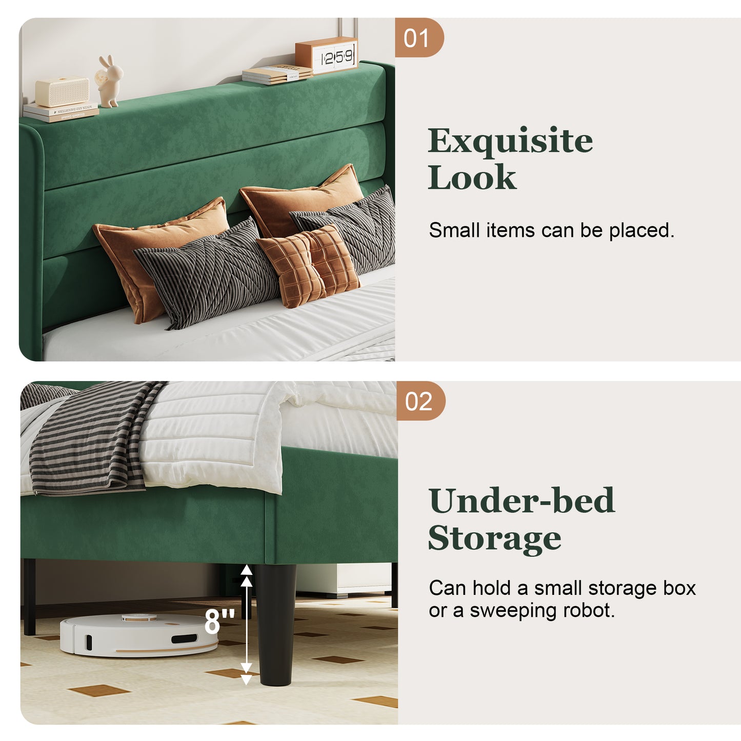 Amolife Platform Bed Frame with Velvet Upholstered Wingback Headboard
