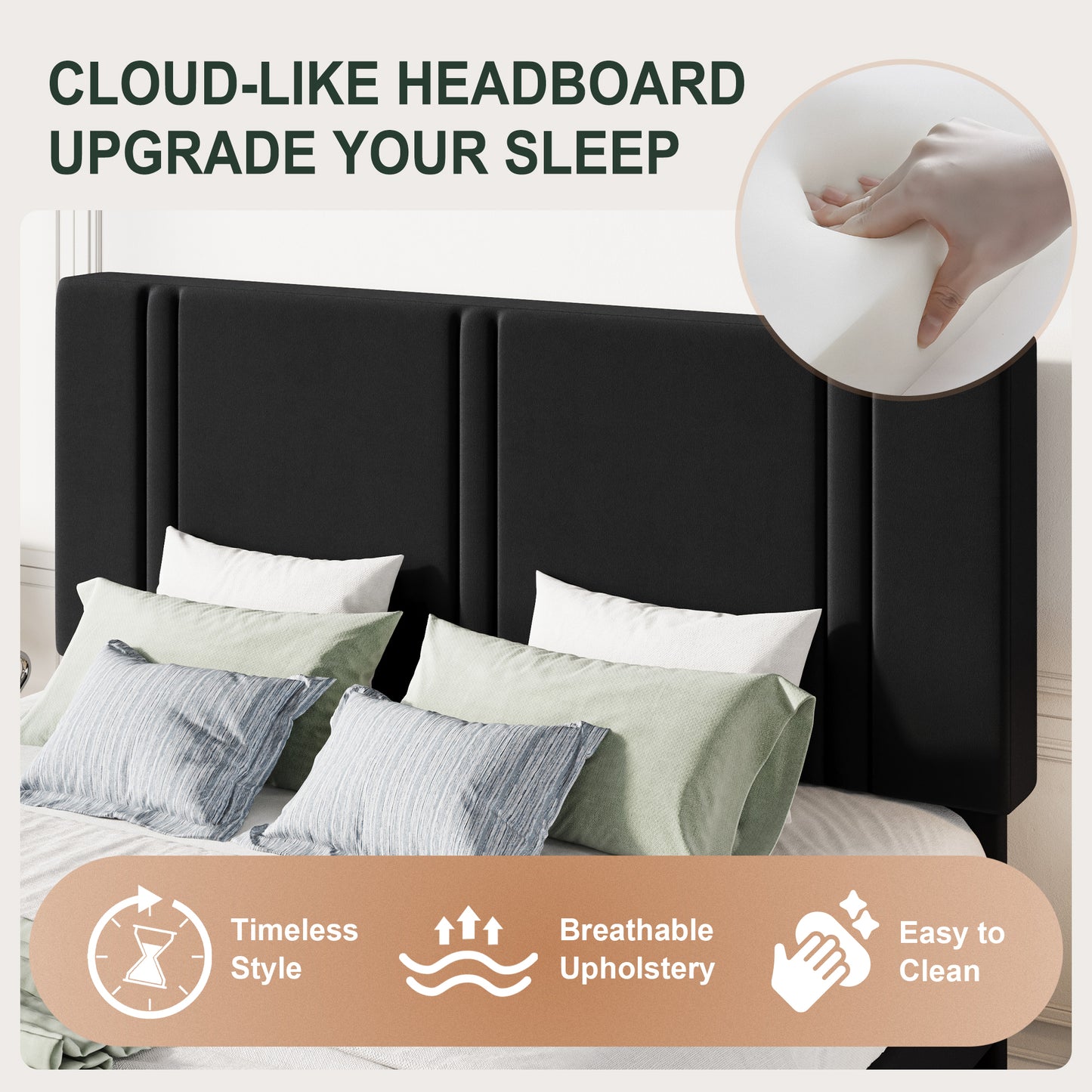 Amolife Bed Frame, Platform Bed with Upholstered Velvet Adjustable Headboard, Wooden Slats, Easy Assembly