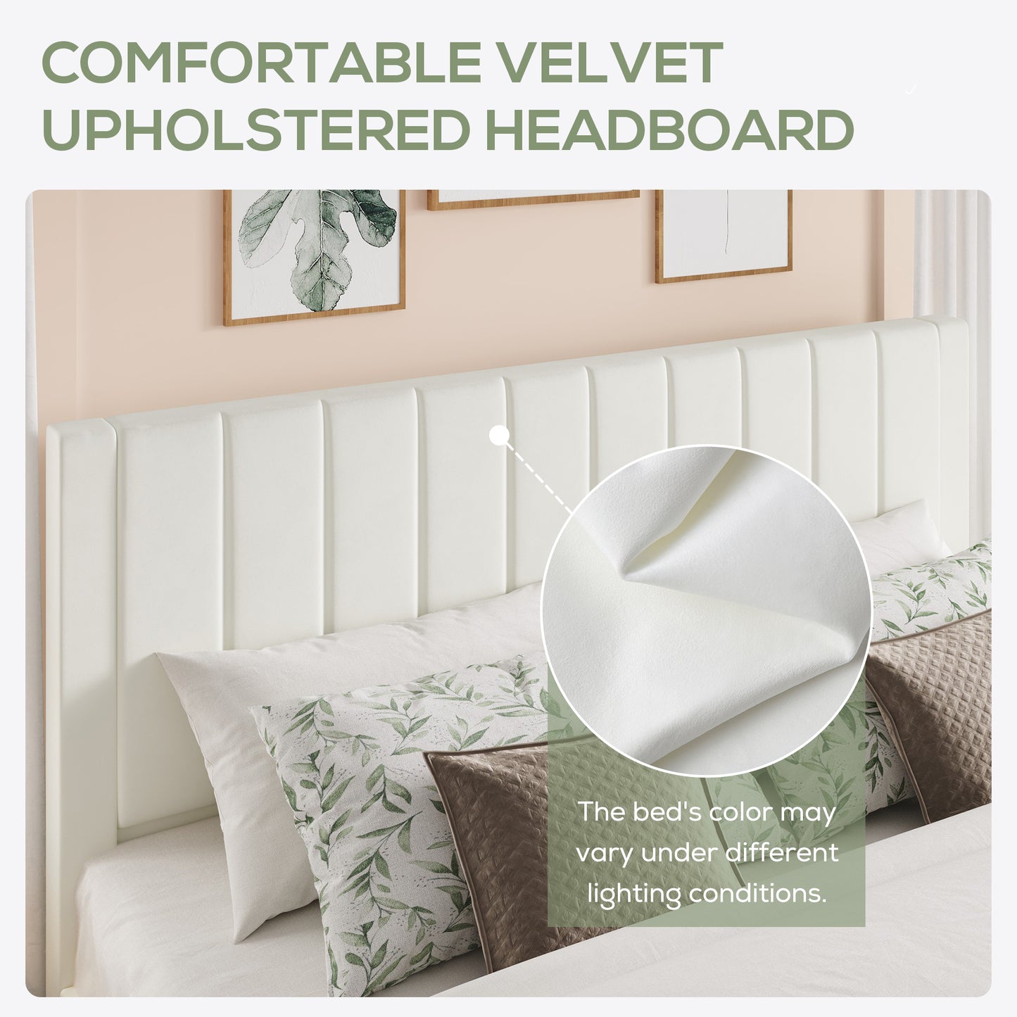 Amolife Bed Frame with Velvet Vertical Stripe Headboard and Extra Panel
