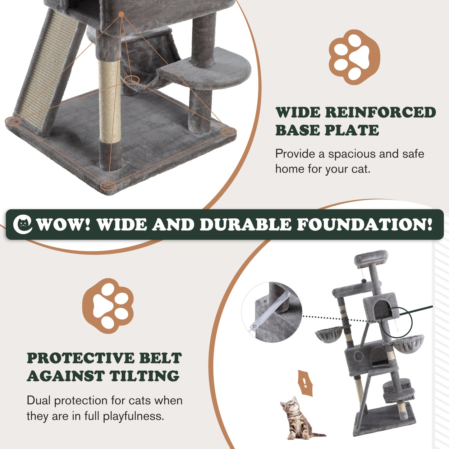 Amolife 65.7" Cat Tree Tower Condo for Large Cats with Hammock, Scratching Post & Basket
