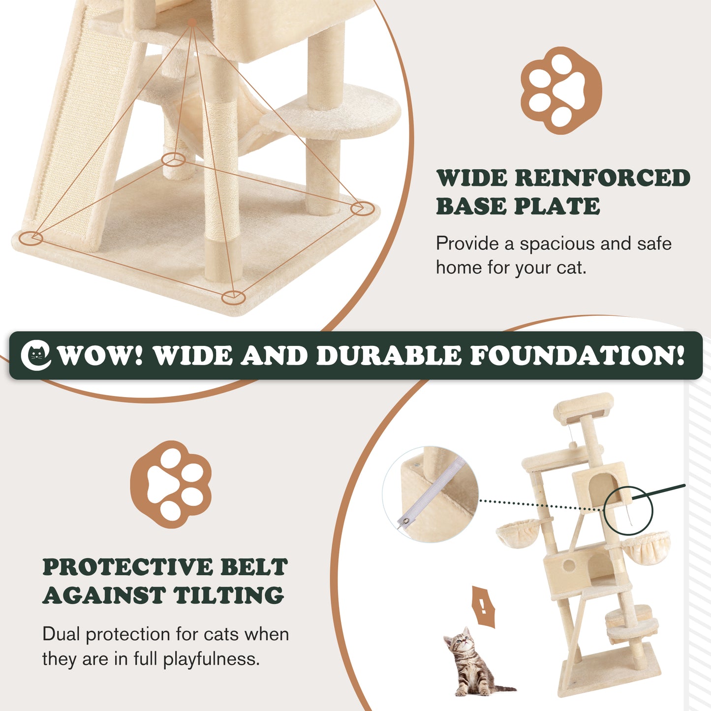 Amolife 65.7" Cat Tree Tower Condo for Large Cats with Hammock, Scratching Post & Basket