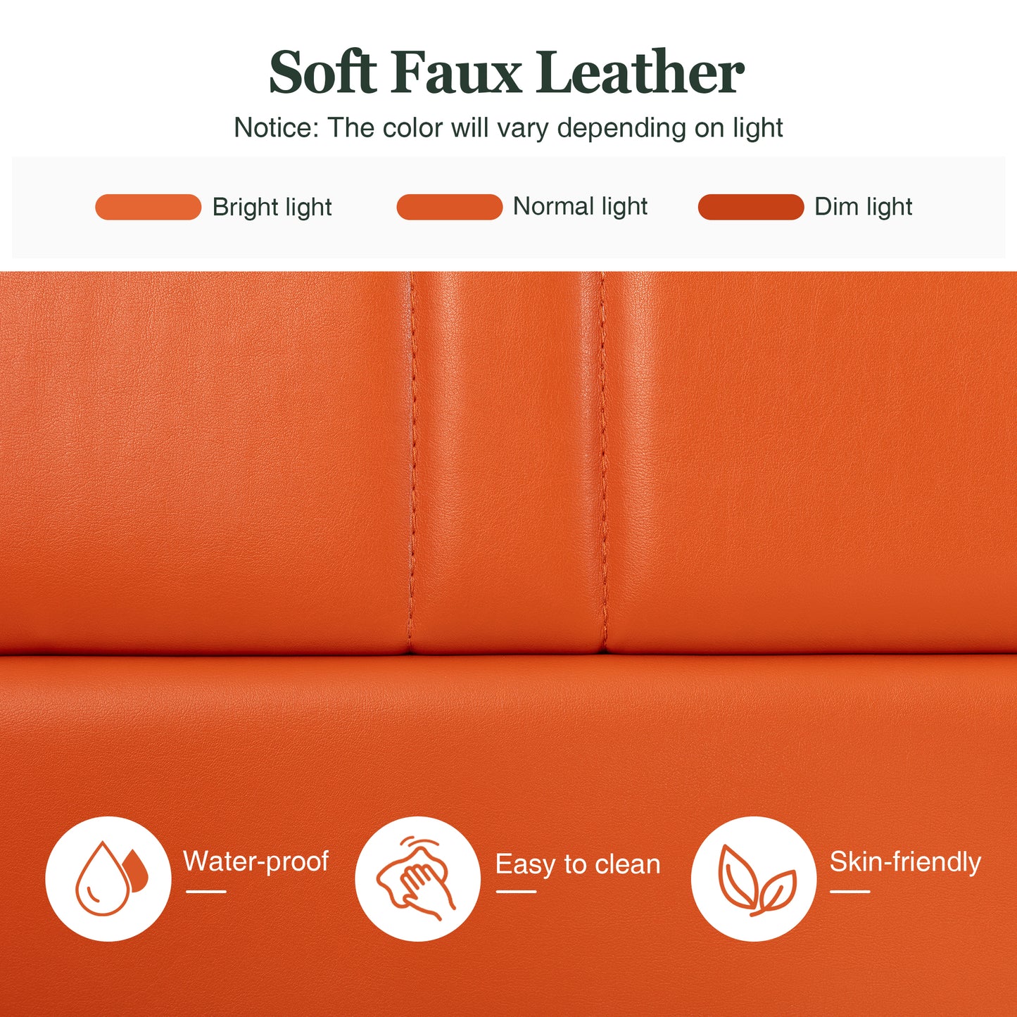 Queen Size Faux Leather Platform Bed Frame with Exquisite Wingback Headboard, Orange