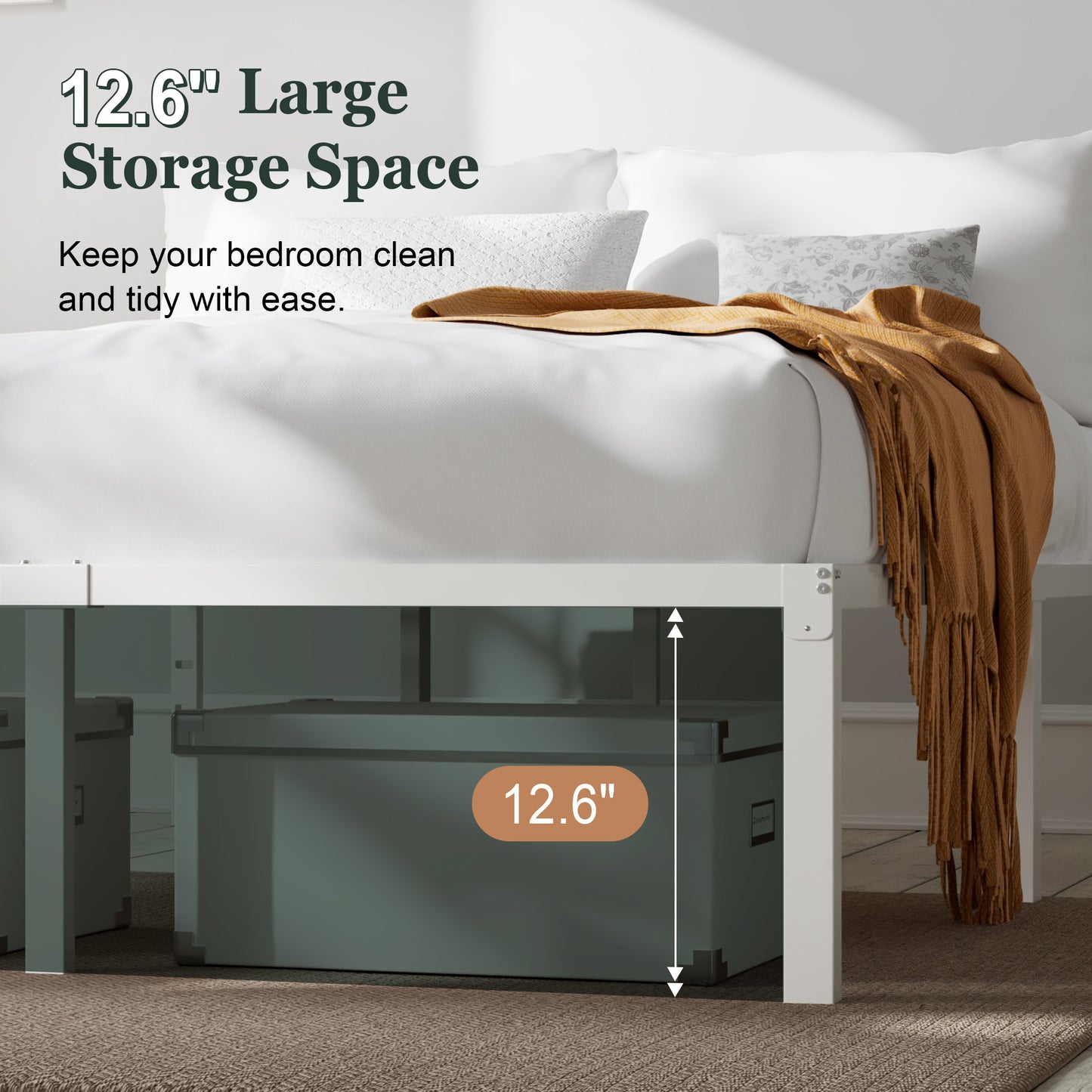 Heavy Duty Platform Bed Frame with Large Under Bed Storage Space, Sturdy Metal Frame