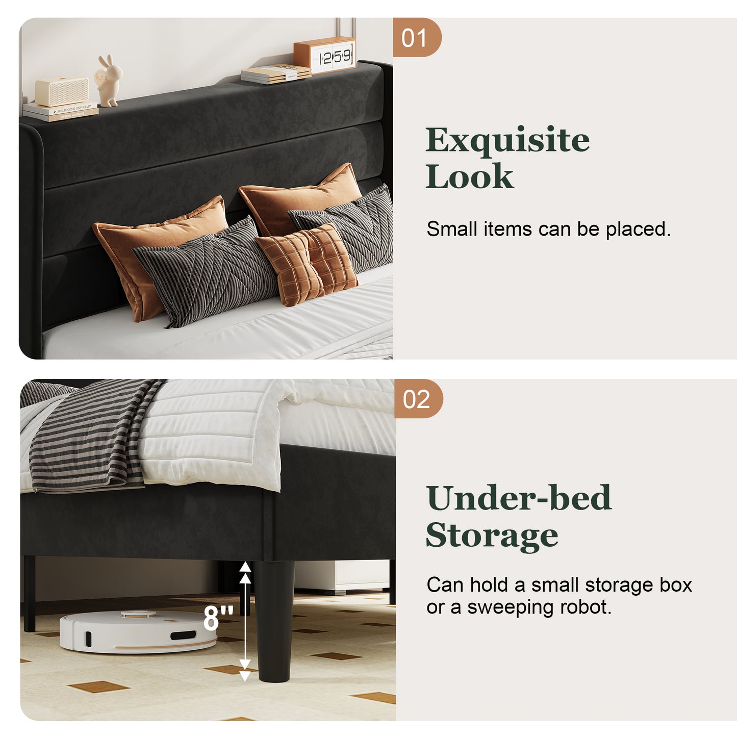 Amolife Platform Bed Frame with Velvet Upholstered Wingback Headboard