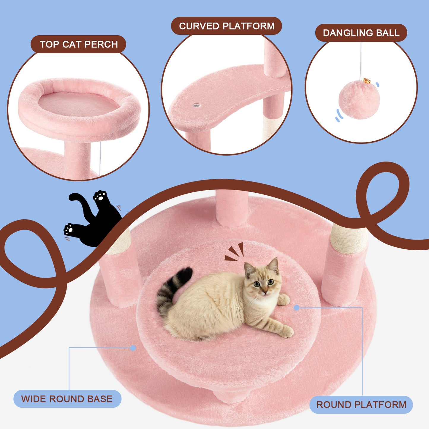Amolife 55.5" Large Cat Tree and Tower with 5 Scratching Posts, Cat Perches for Indoor Cats and Kittens