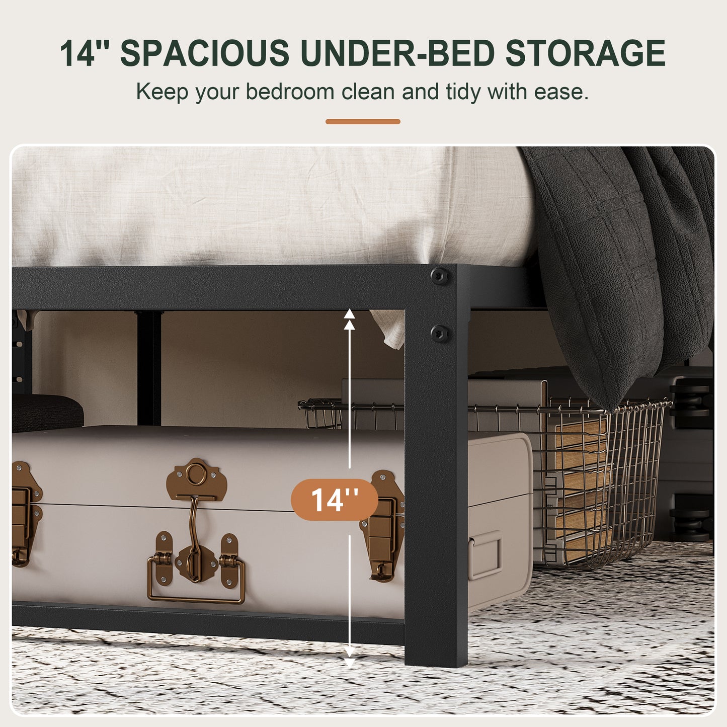 Amolife 14" Platform Bed Frame, Heavy Duty Metal with Under Bed Storage