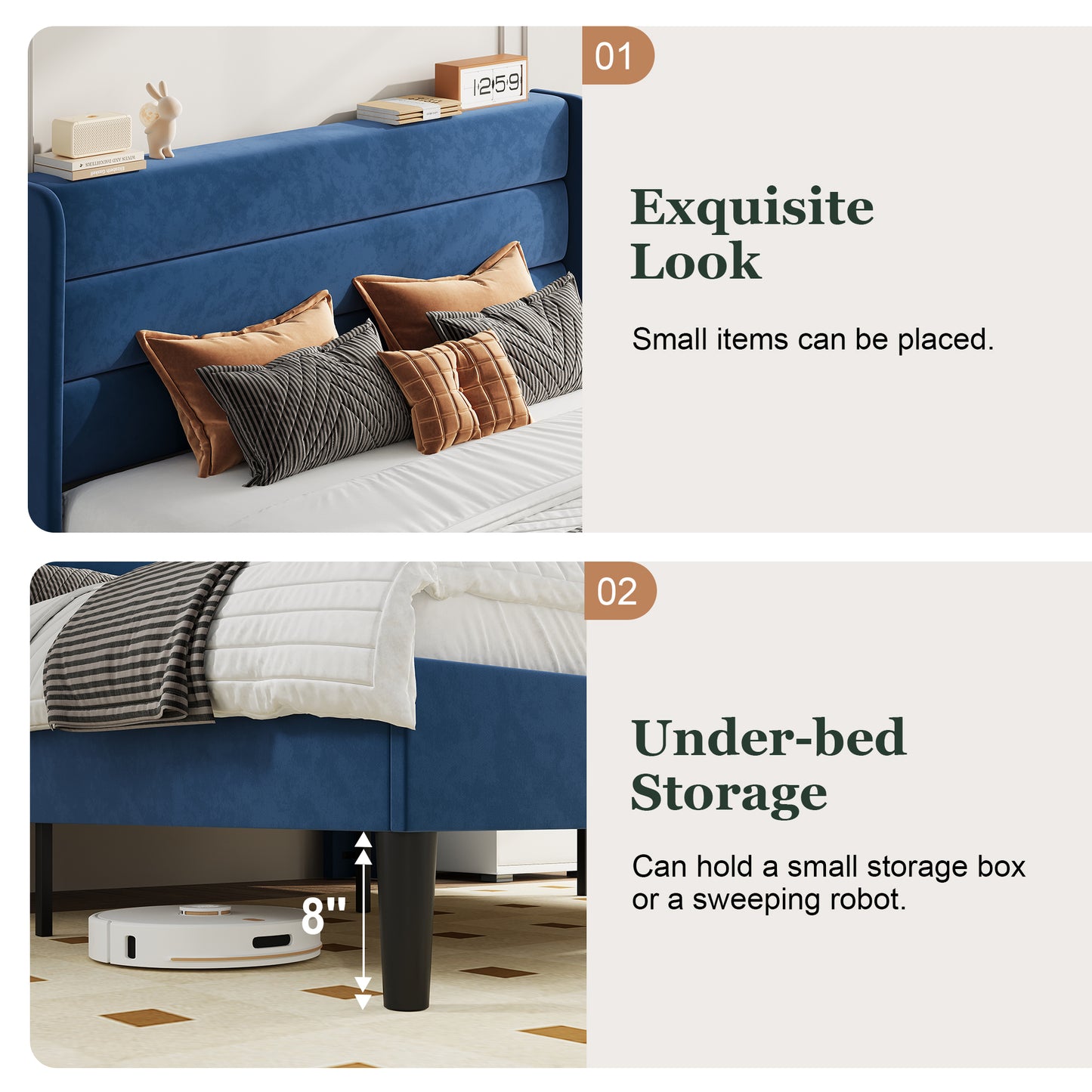 Amolife Platform Bed Frame with Velvet Upholstered Wingback Headboard