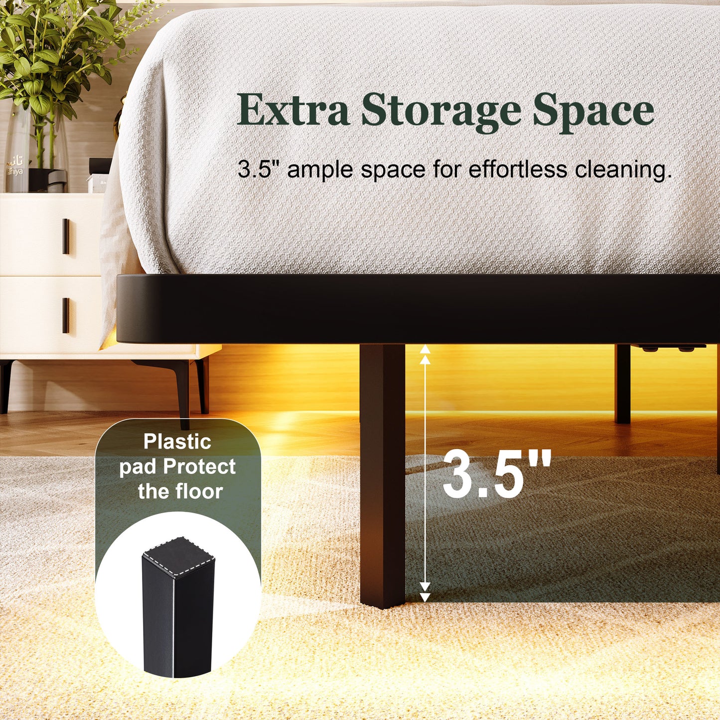 Amolife Heavy Duty Floating Bed Frame with Smart LED Lights and Charging Station