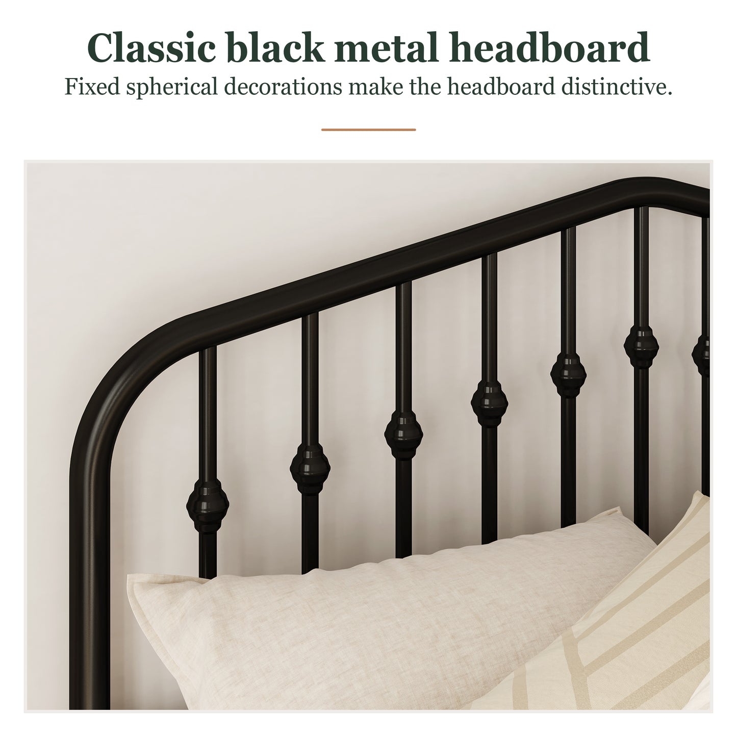 Queen Size Metal Bed Frame with Delicate Headboard and Footboard, Black