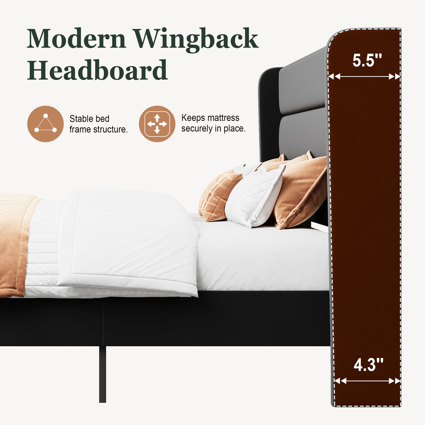 Amolife Platform Bed Frame with Velvet Upholstered Wingback Headboard