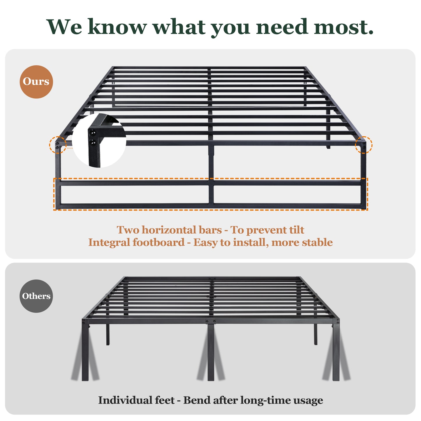 Metal Platform Bed Frame with 14'' Under Bed Storage