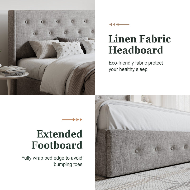 Amolife Upholstered Lifting up Storage Bed Frame with Wingback Headboard
