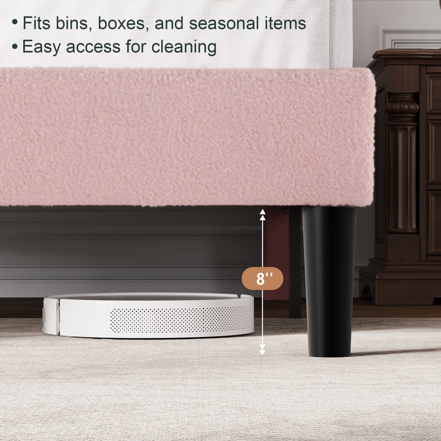Amolife Bed Frame, Platform Upholstered Bed with Soft Teddy Fabric Curved Headboard