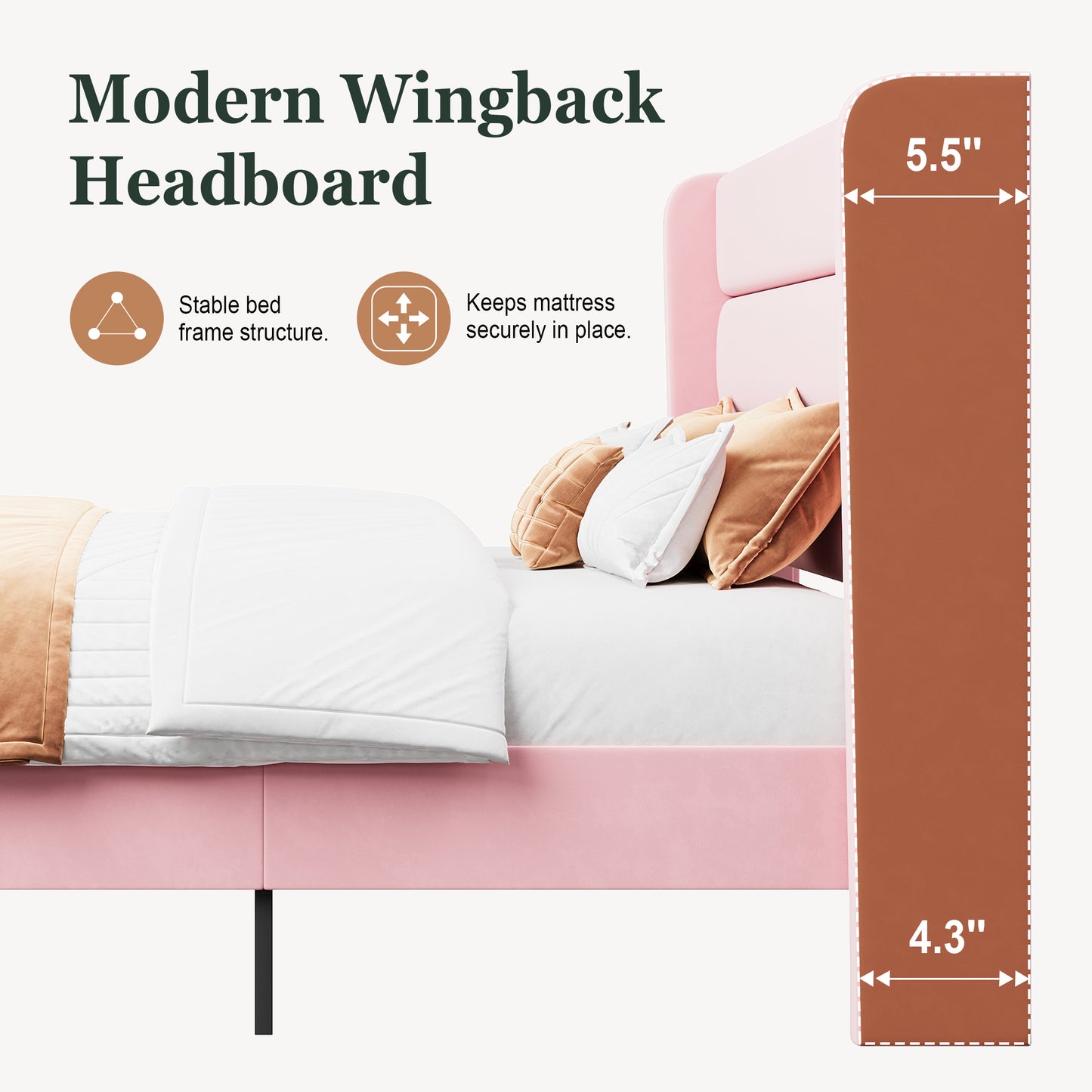 Amolife Platform Bed Frame with Velvet Upholstered Wingback Headboard