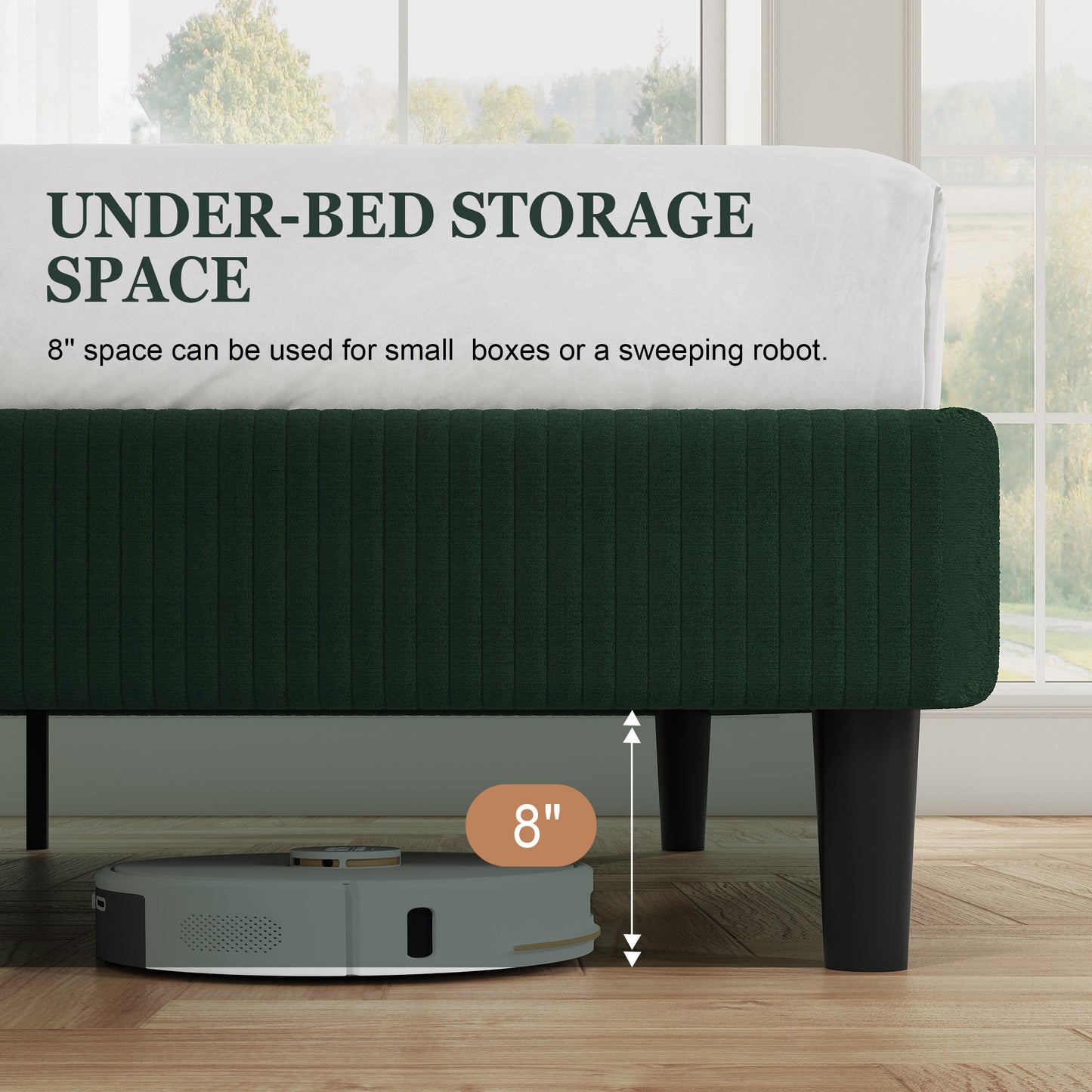 Amolife platform Bed Frame with Upholstered Wingback Headboard, Vertical Channel Tufted Corduroy Velvet