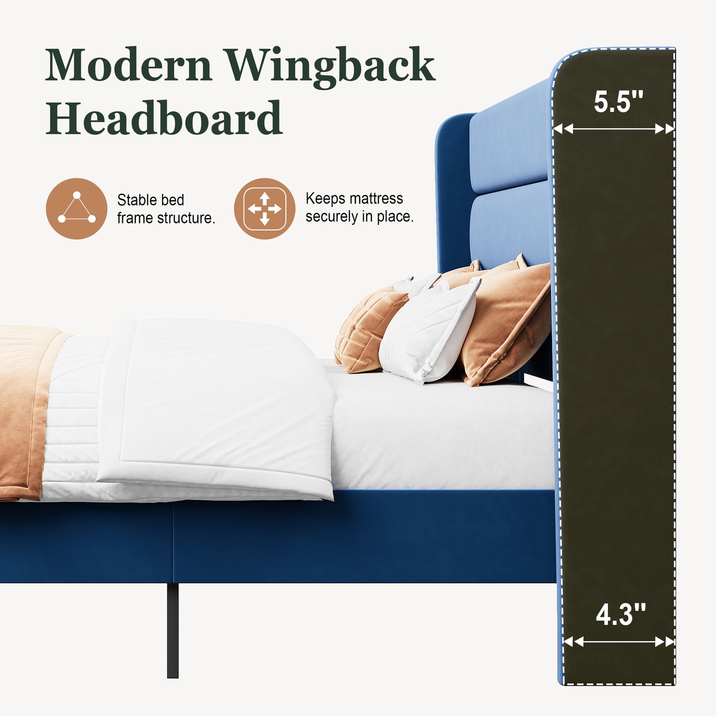 Amolife Platform Bed Frame with Velvet Upholstered Wingback Headboard