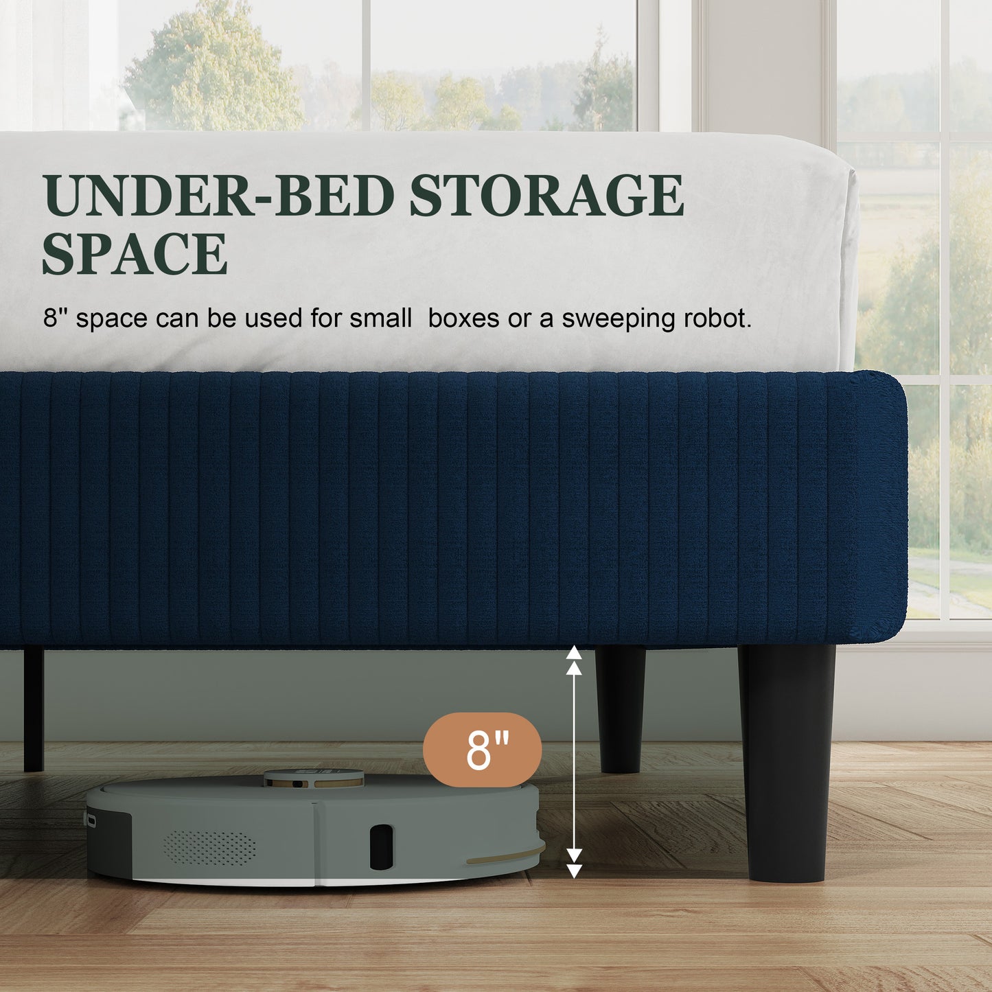 Amolife platform Bed Frame with Upholstered Wingback Headboard, Vertical Channel Tufted Corduroy Velvet