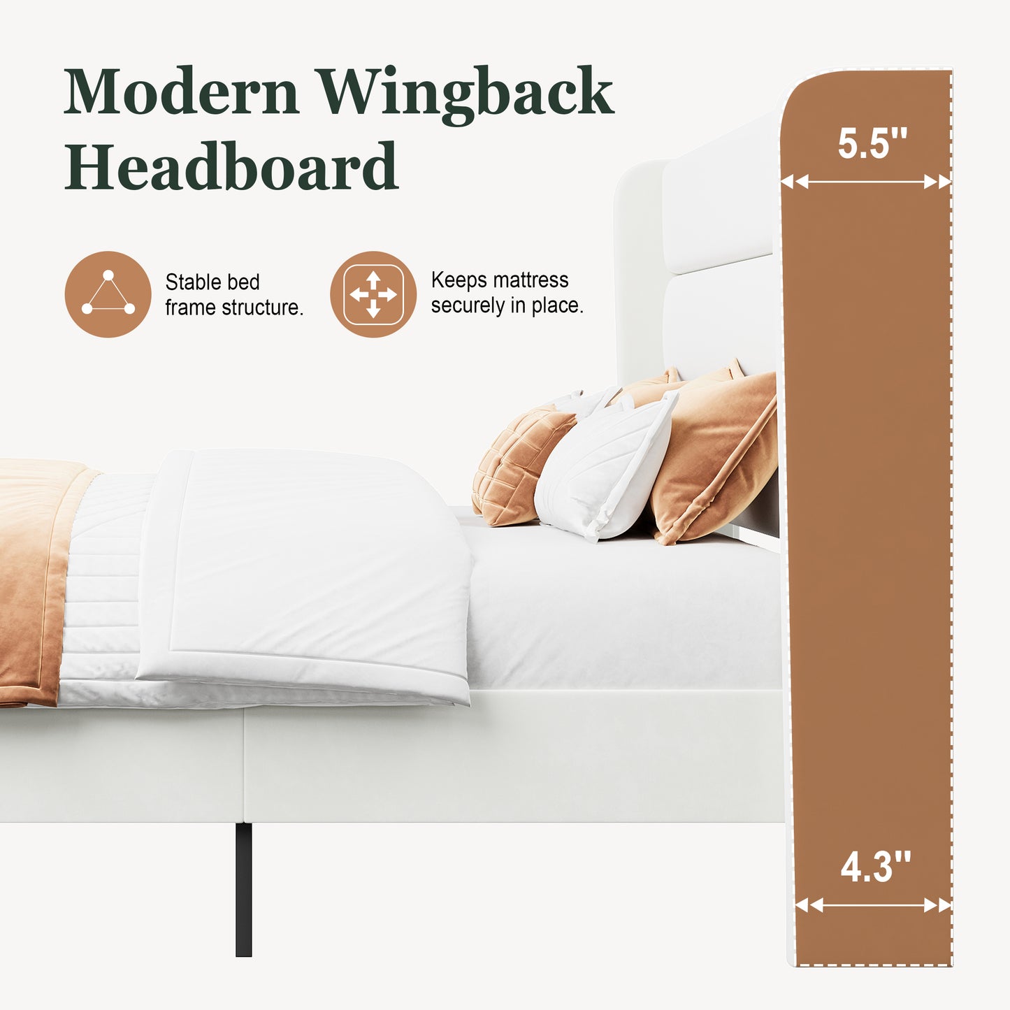 Amolife Platform Bed Frame with Velvet Upholstered Wingback Headboard