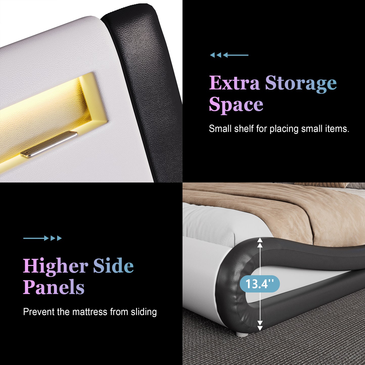 Wave Like Curve Deluxe Upholstered Modern Bed Frame with LED Headboard