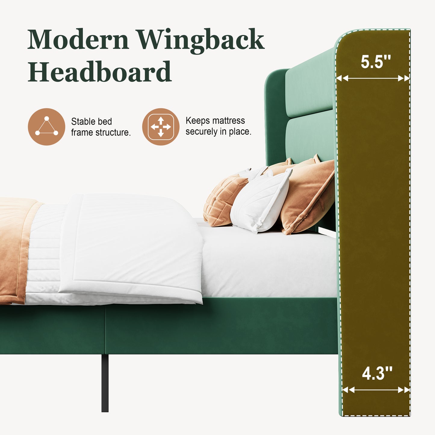 Amolife Platform Bed Frame with Velvet Upholstered Wingback Headboard