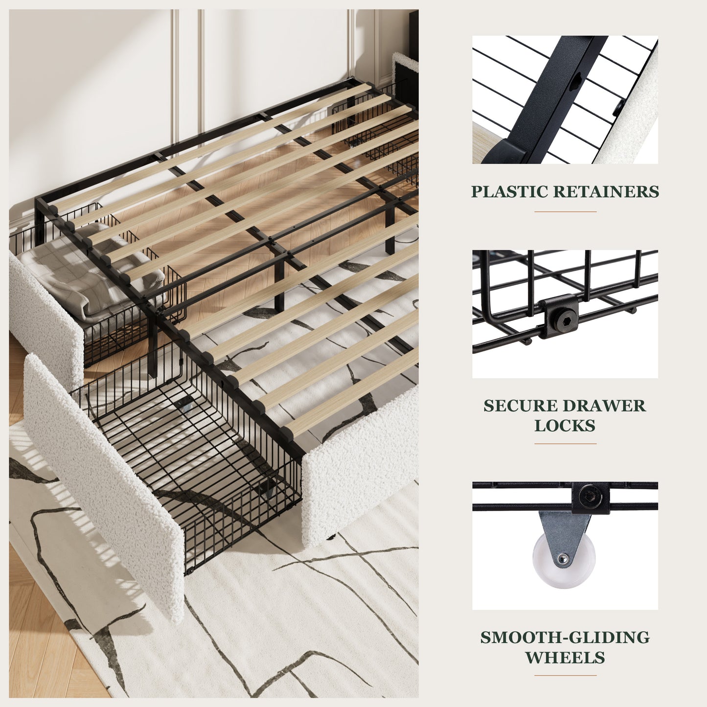 Amolife Platform Bed Frame with Plush Boucle Upholstery & 4 Storage Drawers