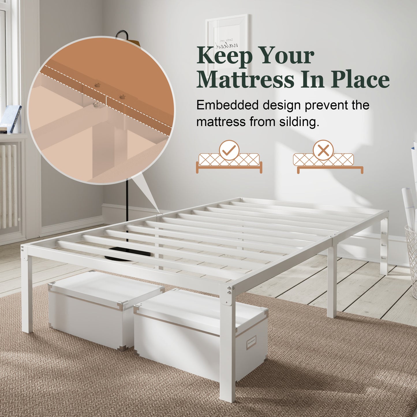 Heavy Duty Platform Bed Frame with Large Under Bed Storage Space, Sturdy Metal Frame