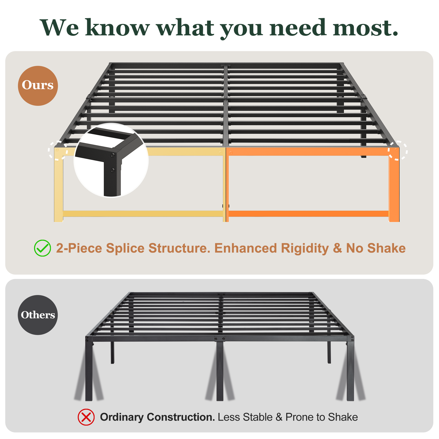 Amolife 14" Platform Bed Frame, Heavy Duty Metal with Under Bed Storage