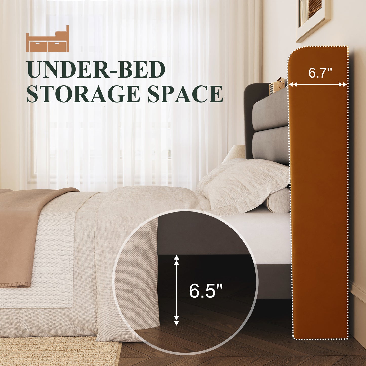 Amolife Platform Bed Frame with Upholstered Velvet Wingback Slat Headboard & Built-In Charging Station