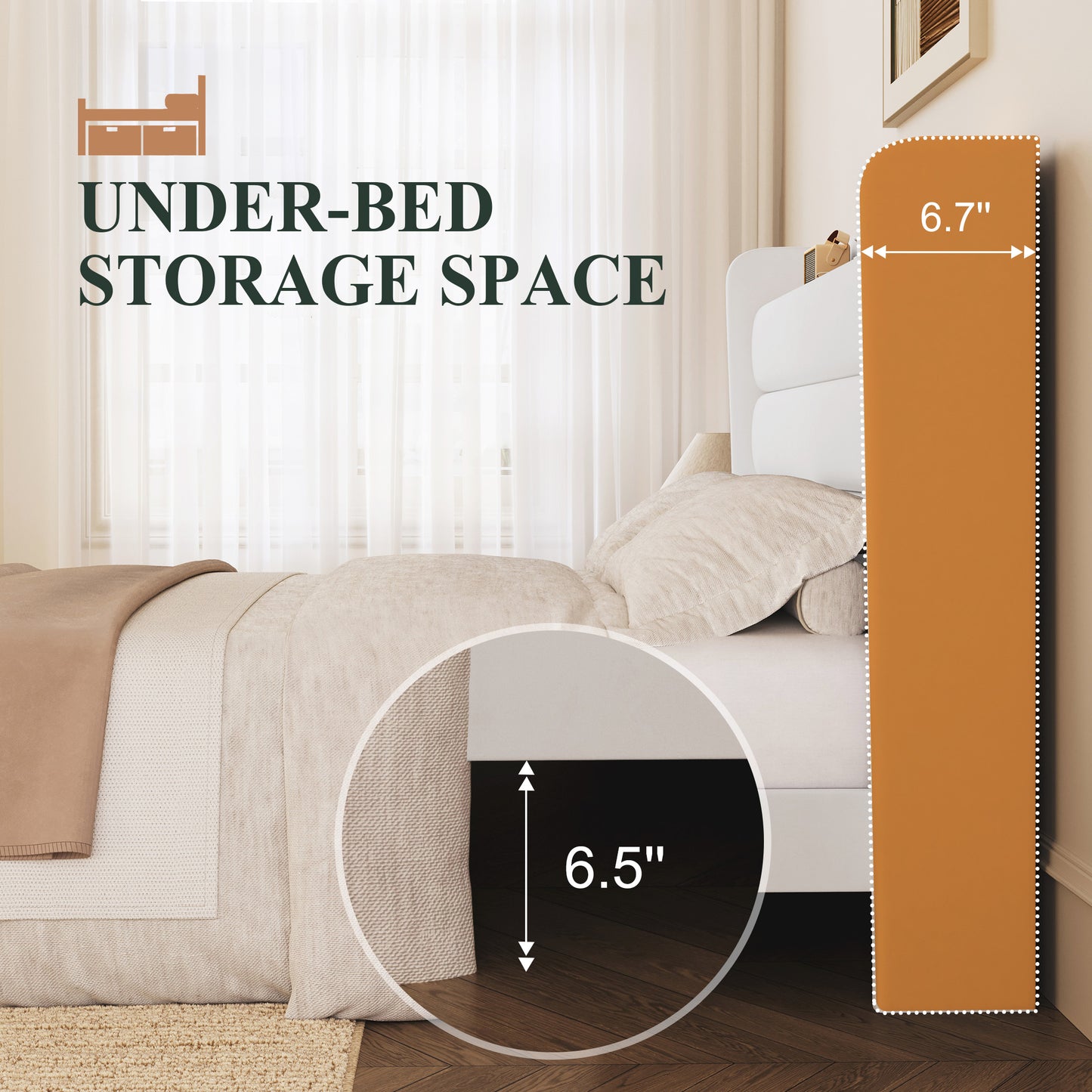 Amolife Platform Bed Frame with Upholstered Velvet Wingback Slat Headboard & Built-In Charging Station