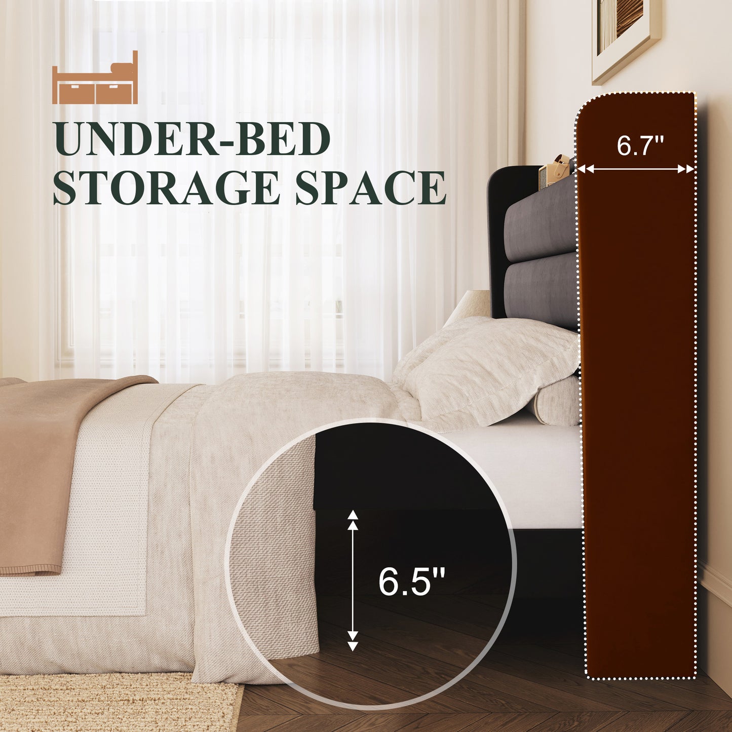 Amolife Platform Bed Frame with Upholstered Velvet Wingback Slat Headboard & Built-In Charging Station