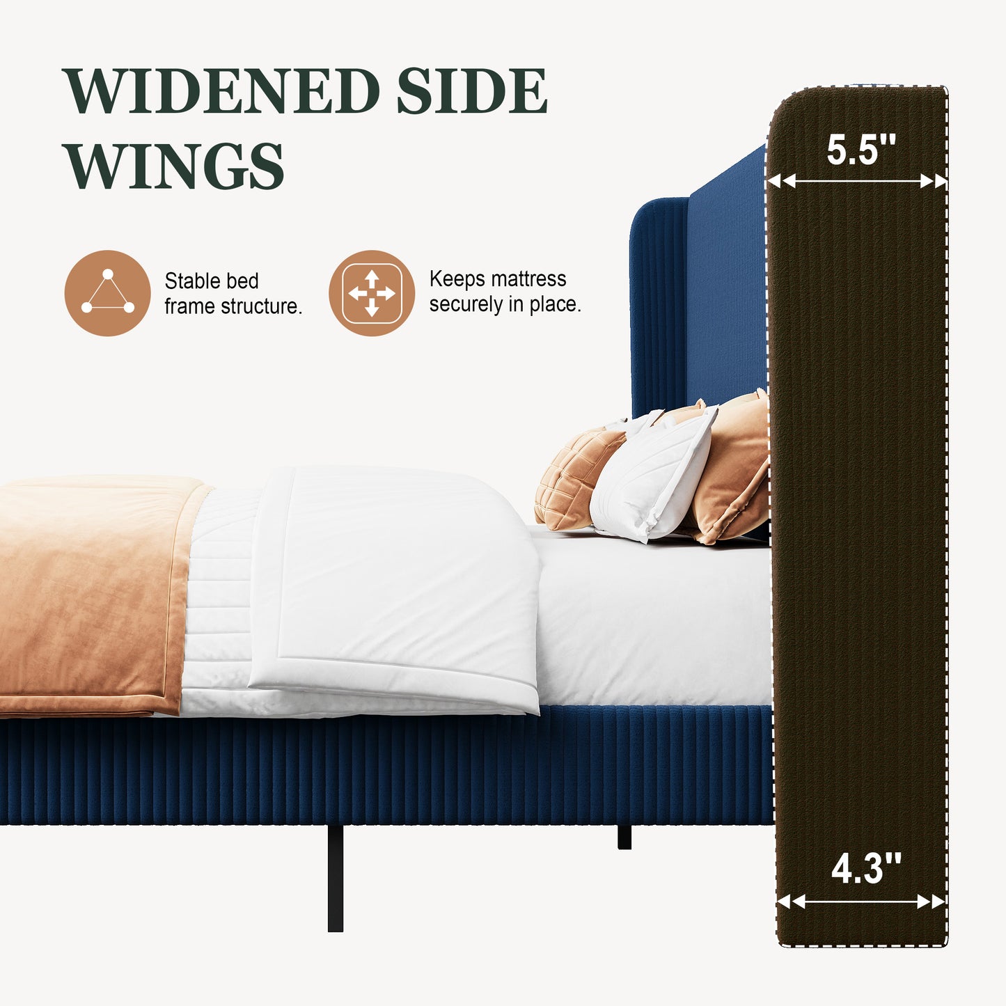 Amolife platform Bed Frame with Upholstered Wingback Headboard, Vertical Channel Tufted Corduroy Velvet