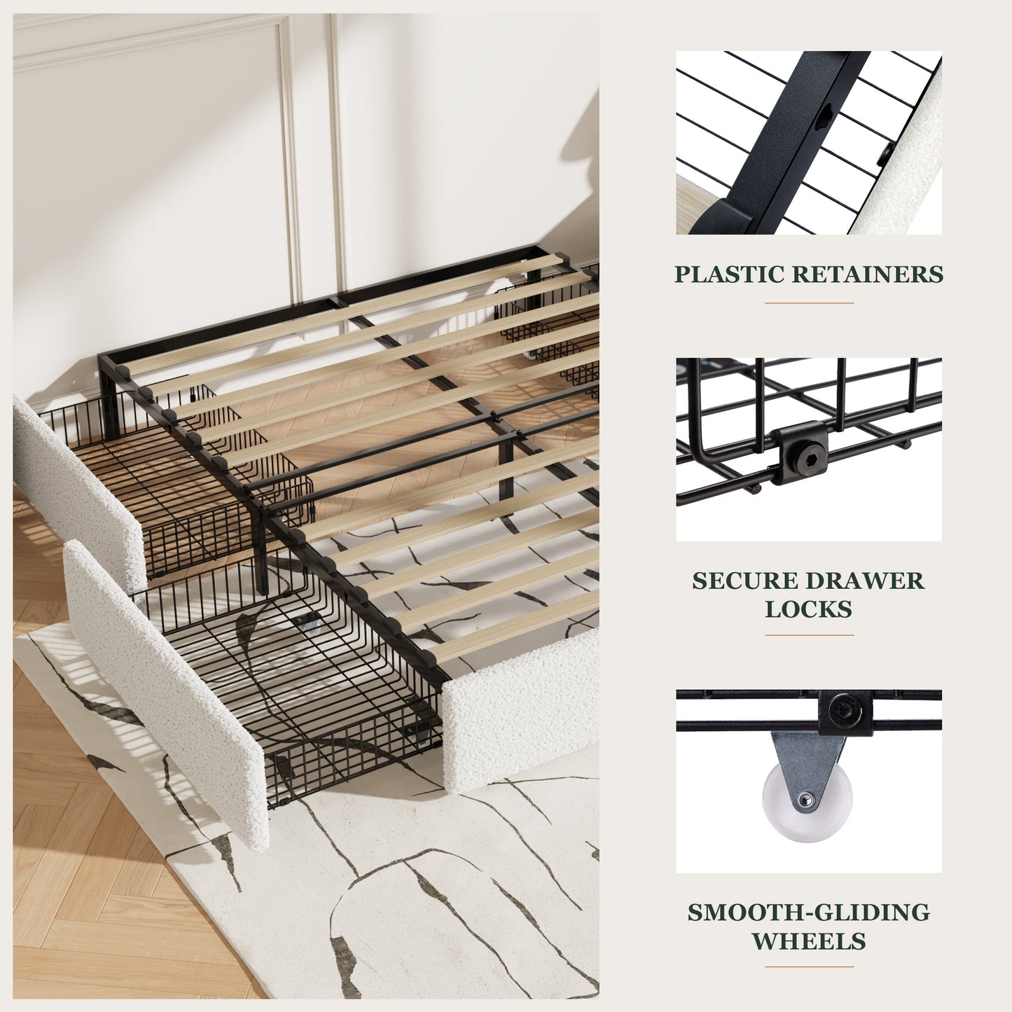 Amolife Platform Bed Frame with Plush Boucle Upholstery & 4 Storage Drawers