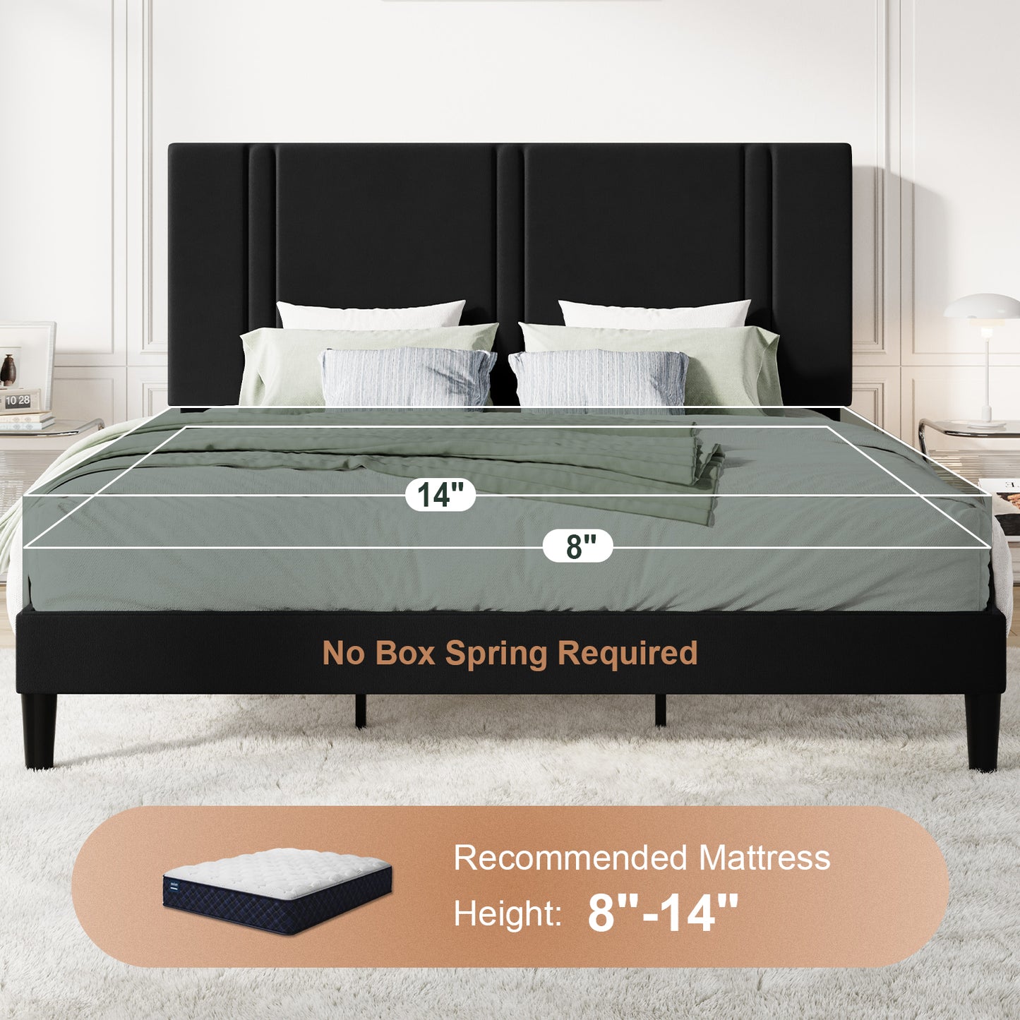 Amolife Bed Frame, Platform Bed with Upholstered Velvet Adjustable Headboard, Wooden Slats, Easy Assembly