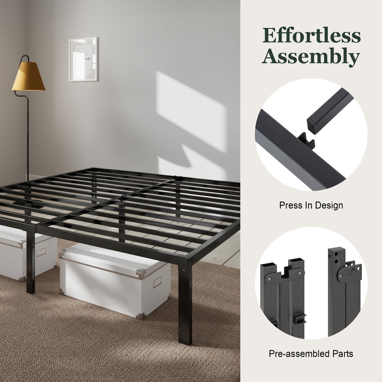 Heavy Duty Platform Bed Frame with Large Under Bed Storage Space, Sturdy Metal Frame