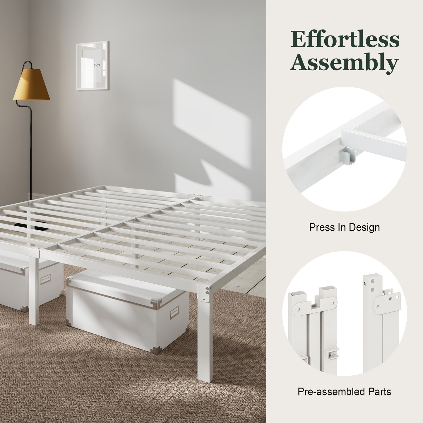 Heavy Duty Platform Bed Frame with Large Under Bed Storage Space, Sturdy Metal Frame