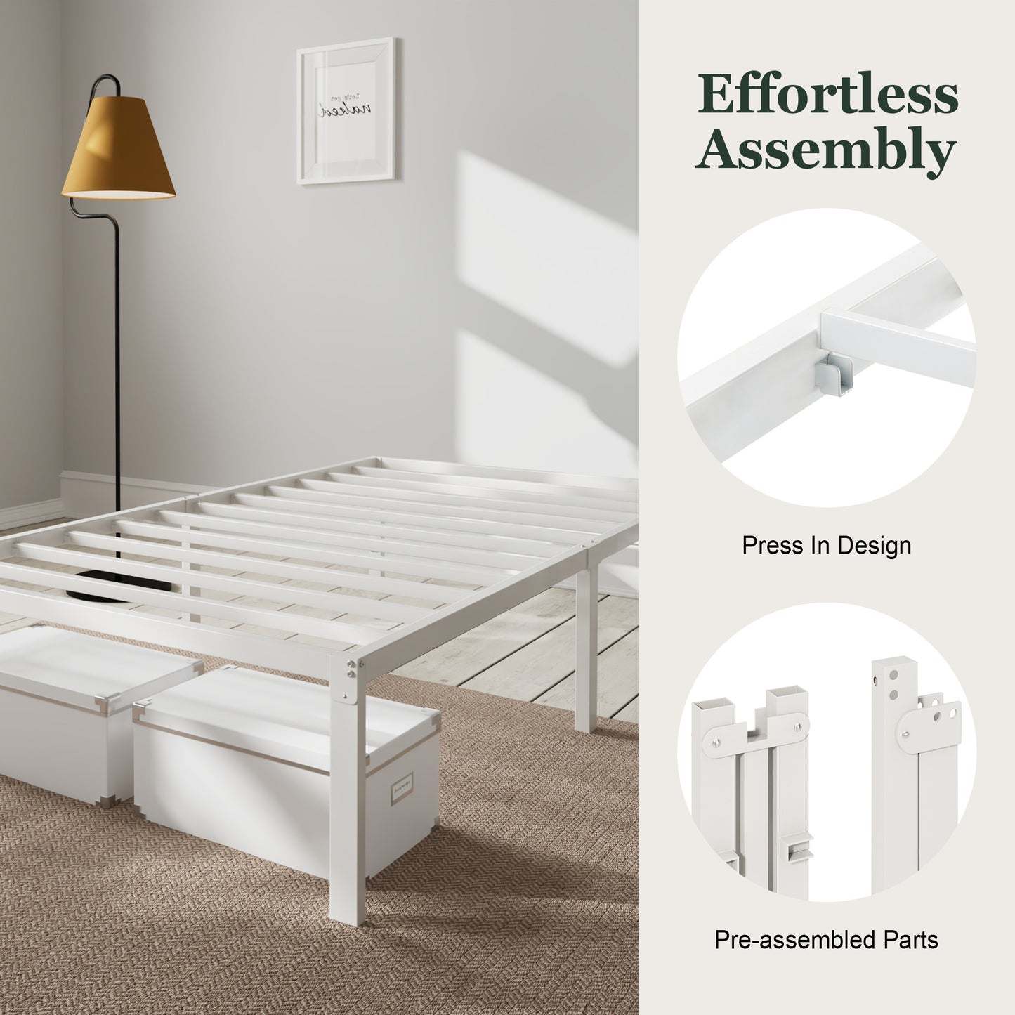 Heavy Duty Platform Bed Frame with Large Under Bed Storage Space, Sturdy Metal Frame