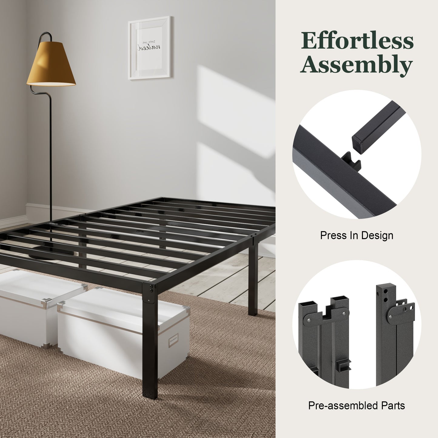 Heavy Duty Platform Bed Frame with Large Under Bed Storage Space, Sturdy Metal Frame