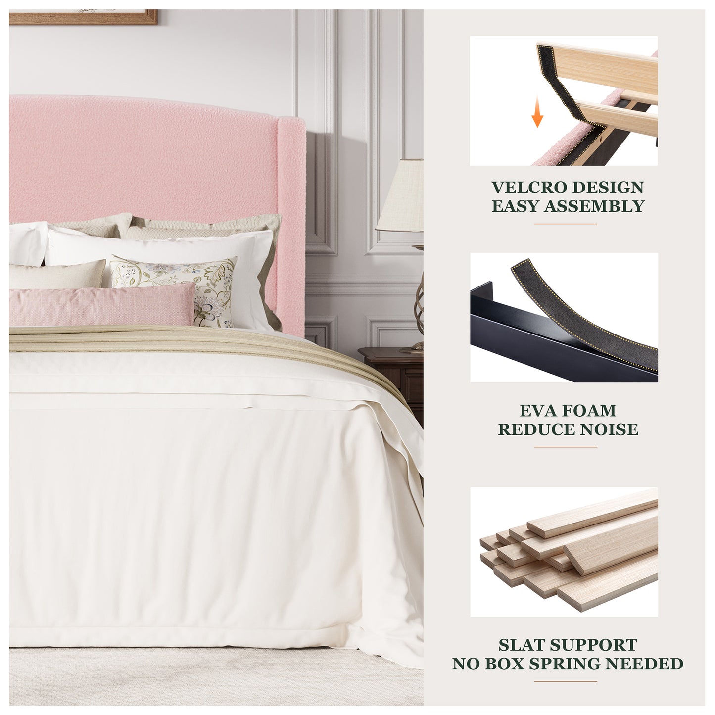 Amolife Bed Frame, Platform Upholstered Bed with Soft Teddy Fabric Curved Headboard