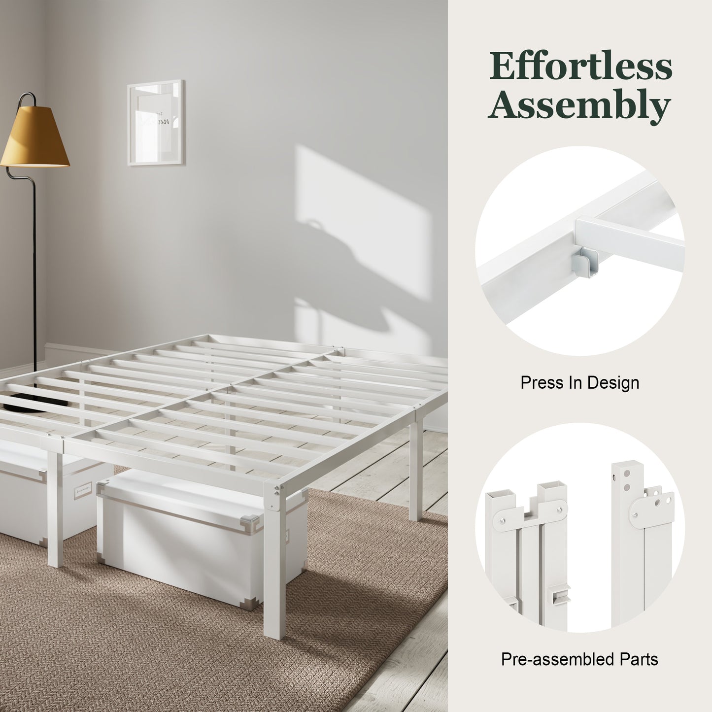 Heavy Duty Platform Bed Frame with Large Under Bed Storage Space, Sturdy Metal Frame