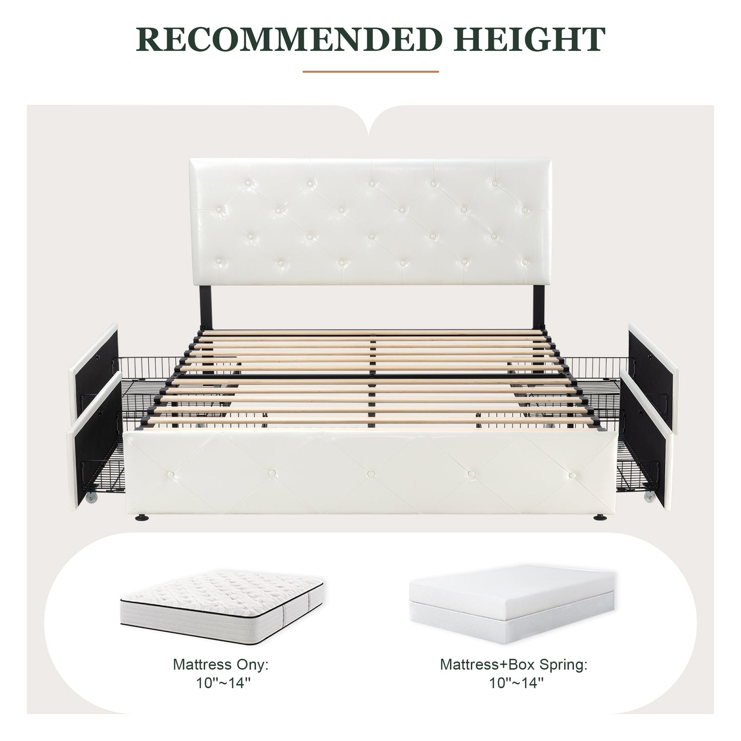 Amolife Faux Leather Platform Bed Frame with 4 Storage Drawers, Button Tufted Style Hedboard