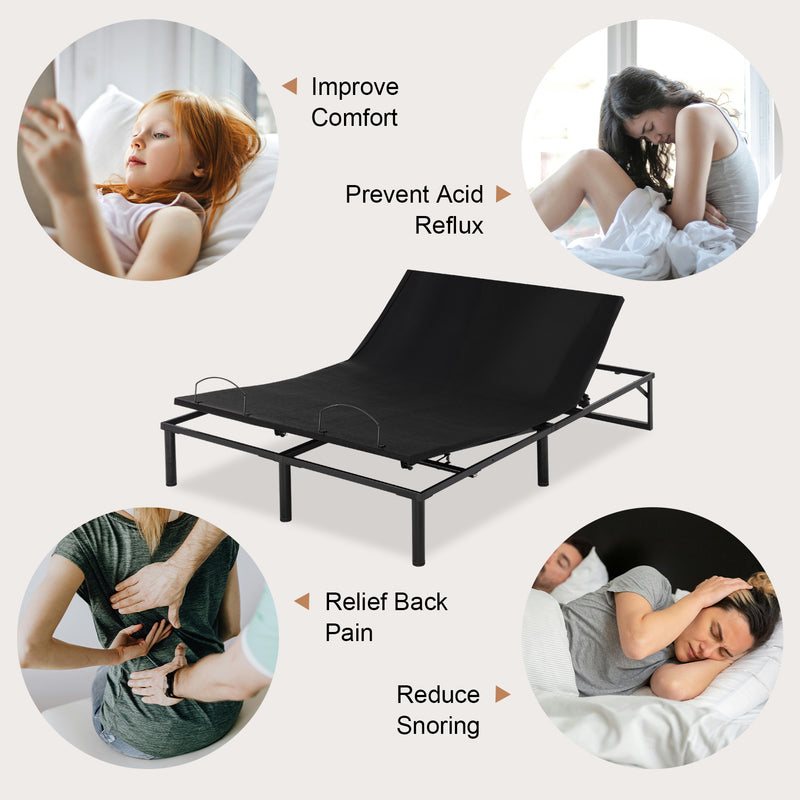 Queen Size Adjustable Bed Frame with Wired Remote Control, Height-adjustable Bed Legs, Black