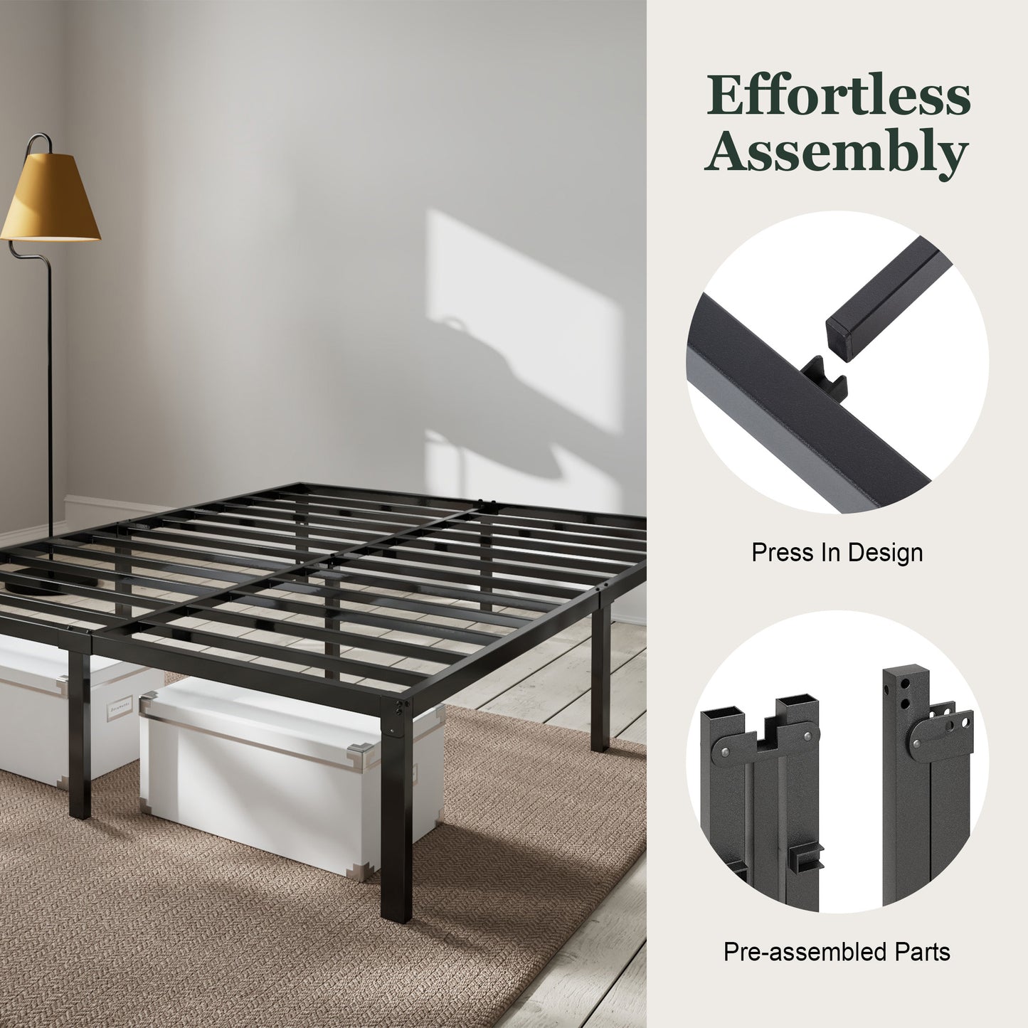 Heavy Duty Platform Bed Frame with Large Under Bed Storage Space, Sturdy Metal Frame