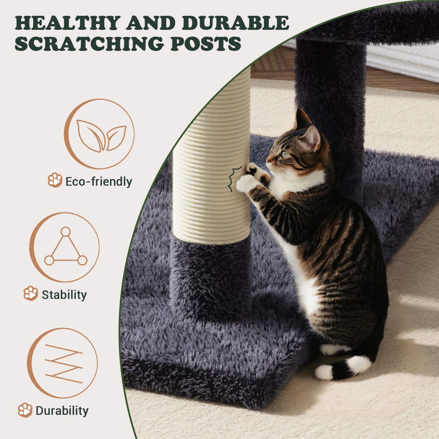 Amolife 65.7" Cat Tree Tower Condo for Large Cats with Hammock, Scratching Post & Basket