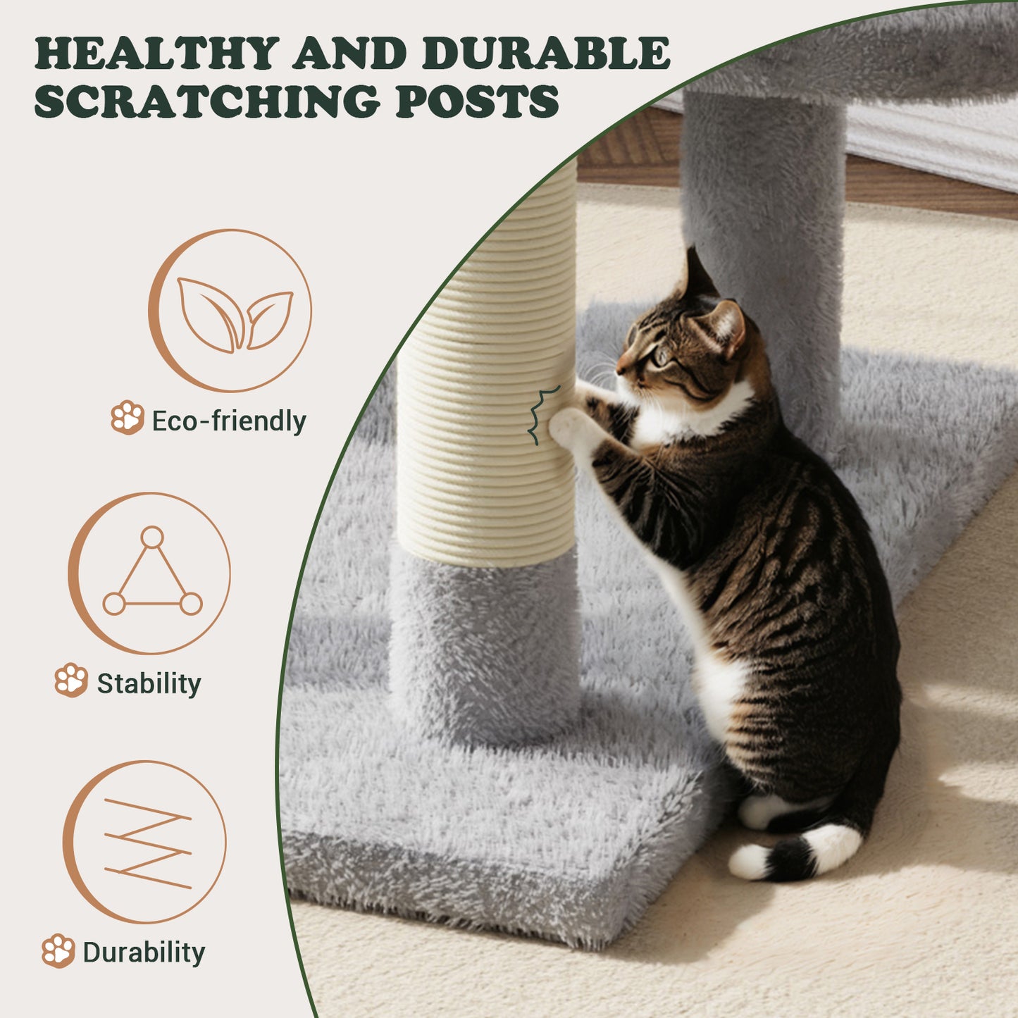 Amolife 65.7" Cat Tree Tower Condo for Large Cats with Hammock, Scratching Post & Basket