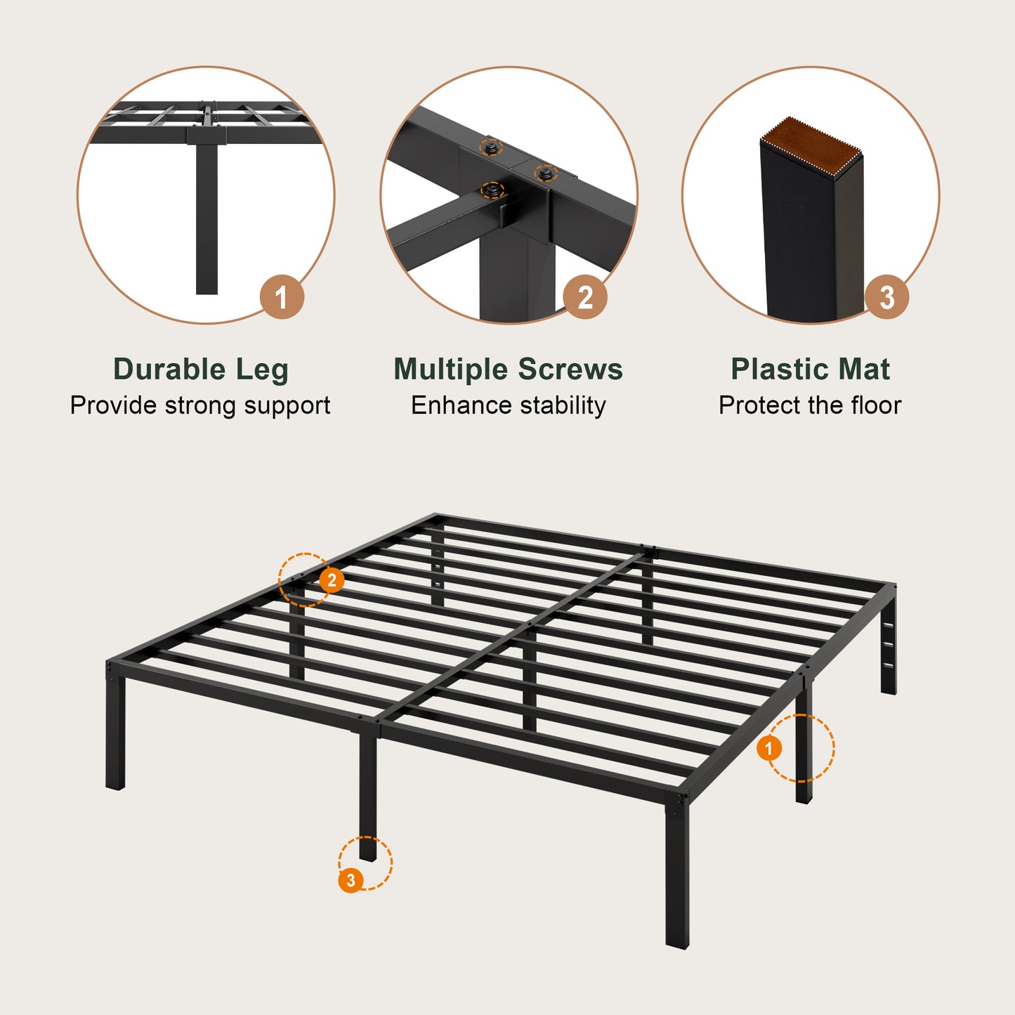 Heavy Duty Platform Bed Frame with Large Under Bed Storage Space, Sturdy Metal Frame