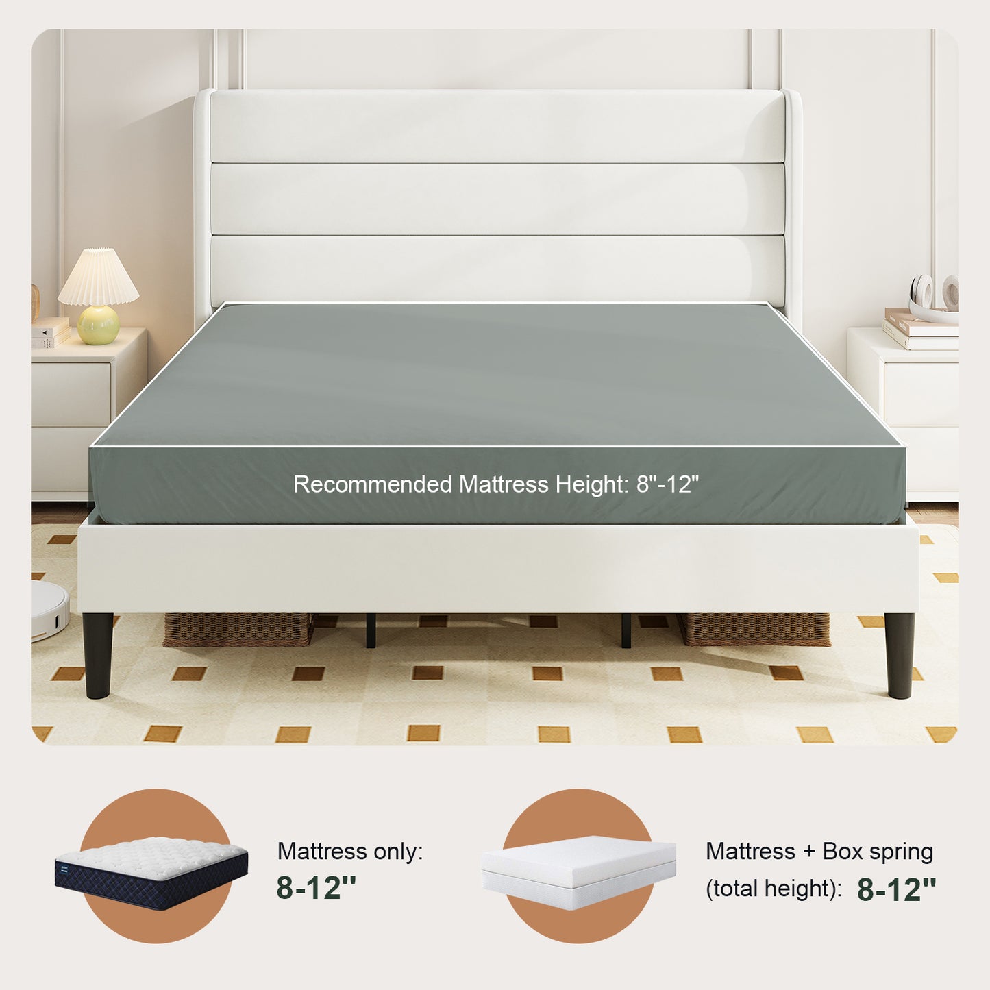 Amolife Platform Bed Frame with Velvet Upholstered Wingback Headboard
