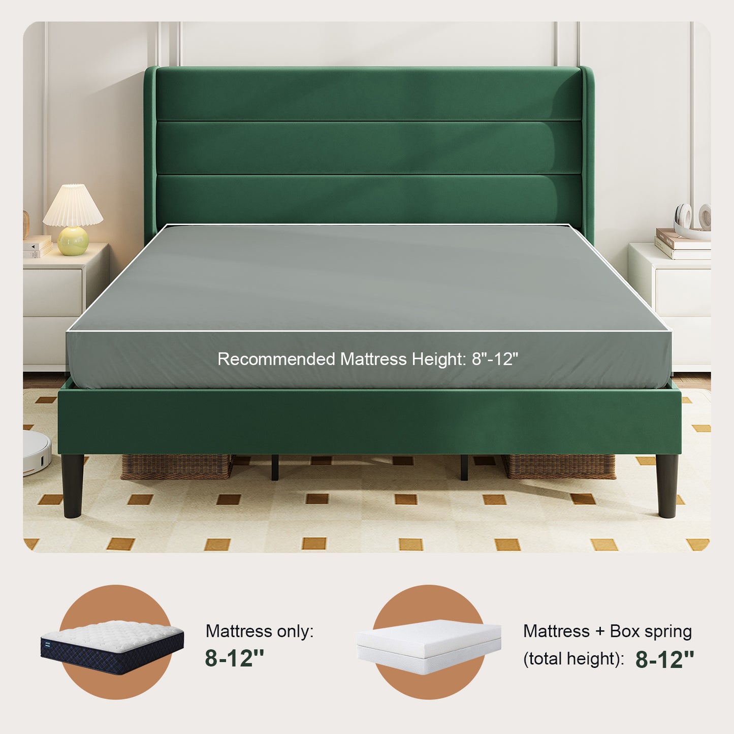 Amolife Platform Bed Frame with Velvet Upholstered Wingback Headboard