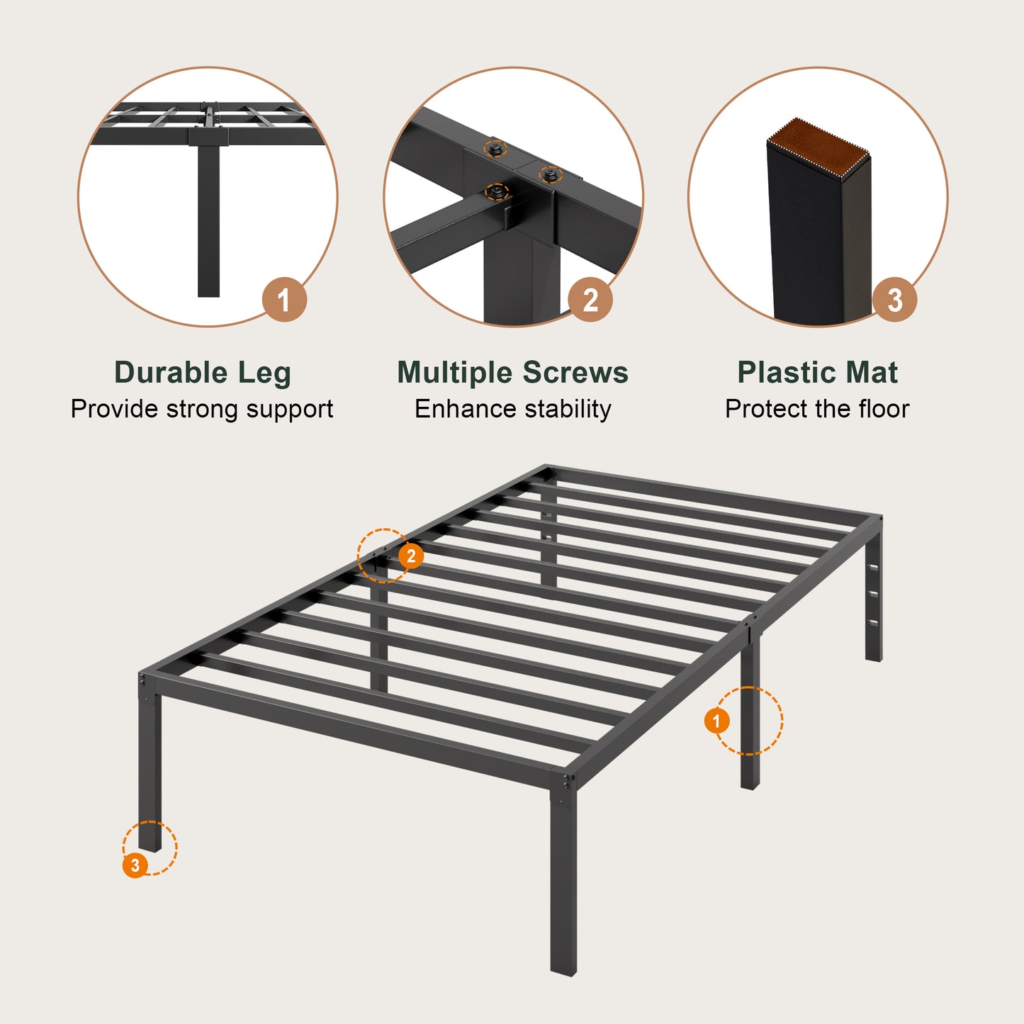 Heavy Duty Platform Bed Frame with Large Under Bed Storage Space, Sturdy Metal Frame